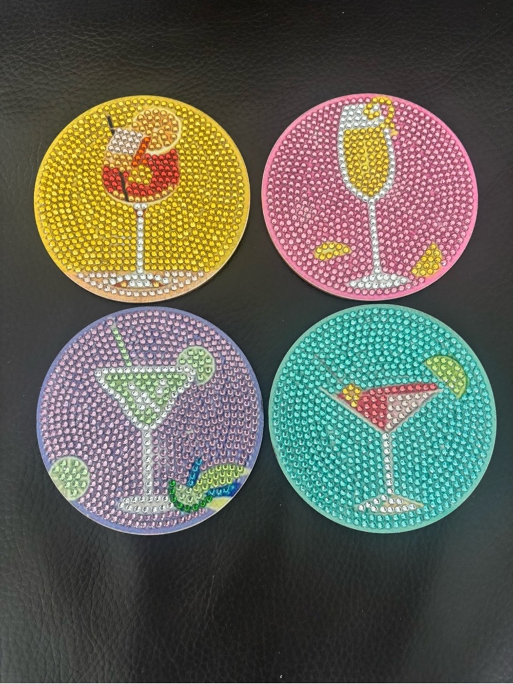 Handcrafted Rhinestone Embellished Wooden Coaster Set - Picture 2 of 4